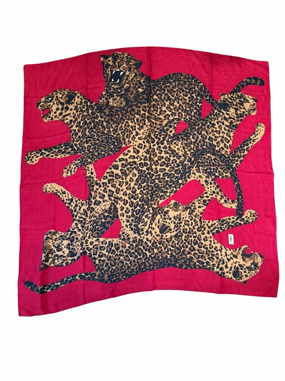 Yves Saint Laurent Red Leopard Print Shawl Scarf